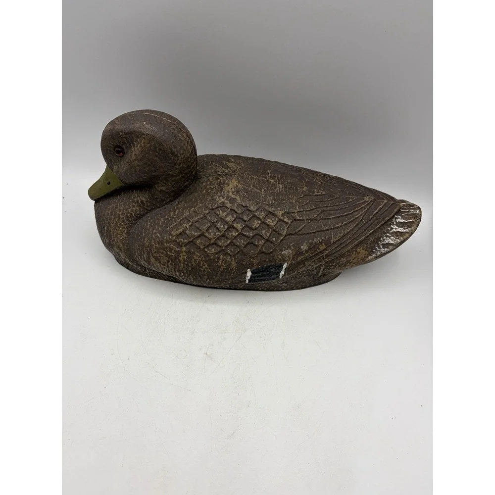 Vintage Hollow Wooden Duck Decoy Glass Eyes Carved Feather Hunting Decoy